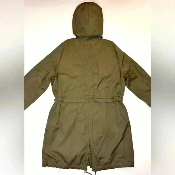 H&M Womens  Jacket Hooded Full Zip Tie Waist Adjustable Army Green Size- Medium - Picture 10 of 12